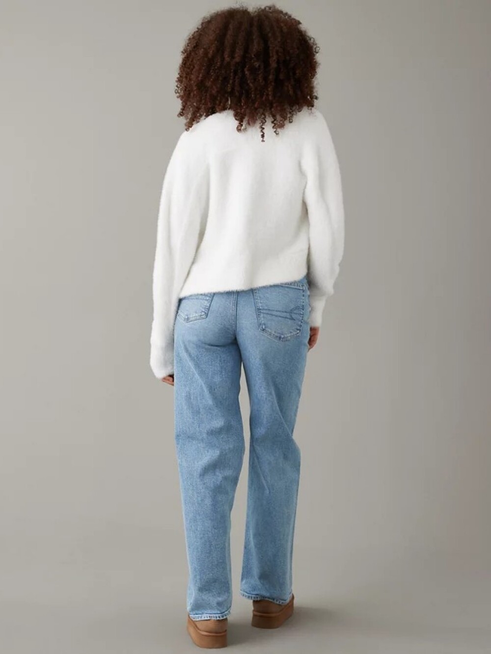 AE Strigid Curvy Embellished Super High-Waisted Baggy Straight Jean 14 Short - Picture 3 of 12